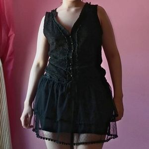 Pinky Black Lace Goth Dress Cotton Material